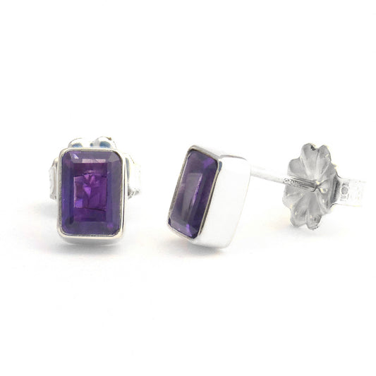 E221 SPECIAL EDITION Stud Earrings with 5x7mm Dark Purple Amethyst Gemstones