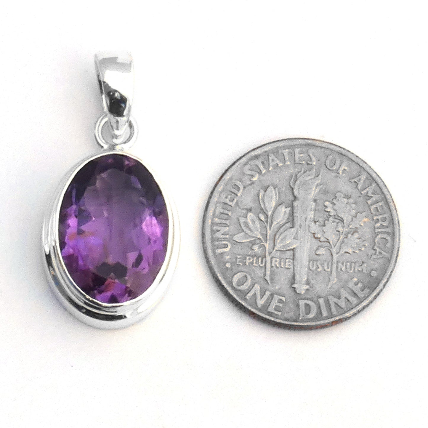Sterling silver and amethyst pendant.