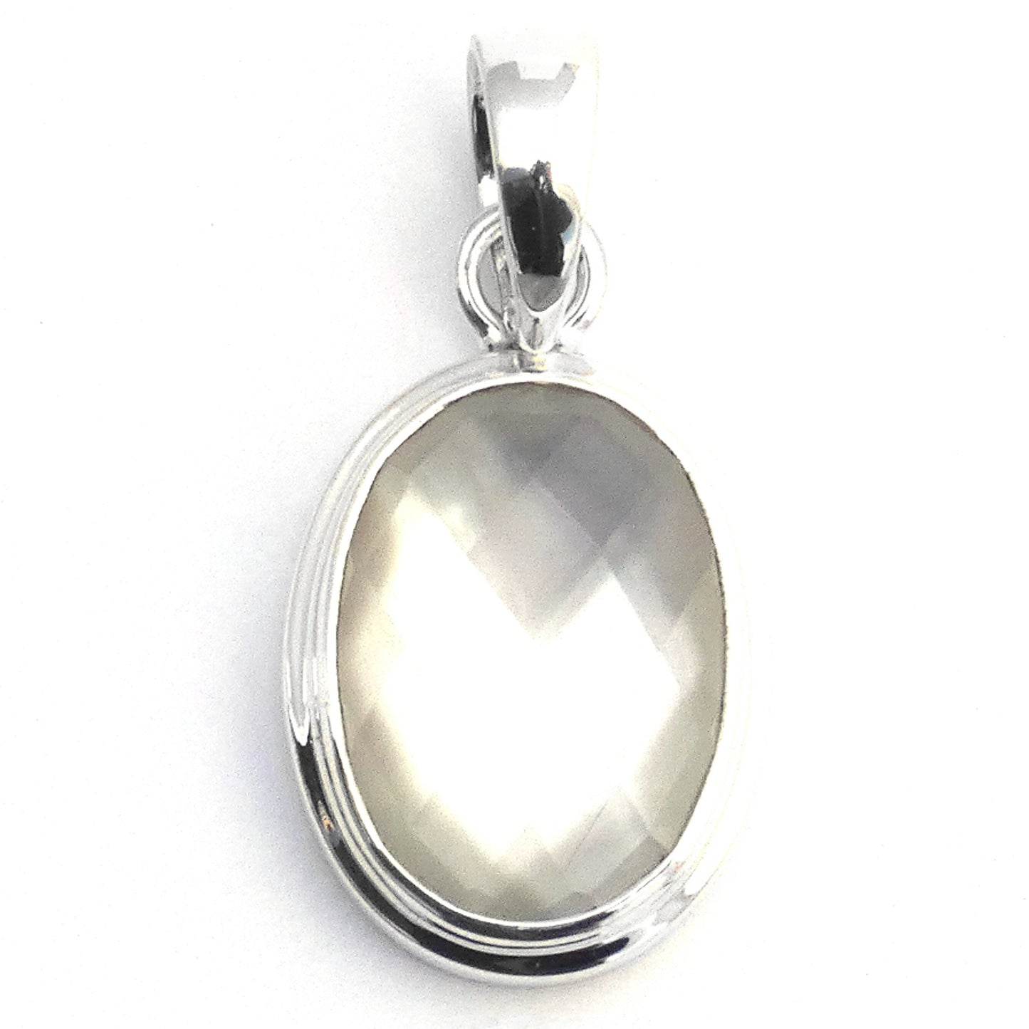 Sterling silver and mother of pearl doublet pendant.