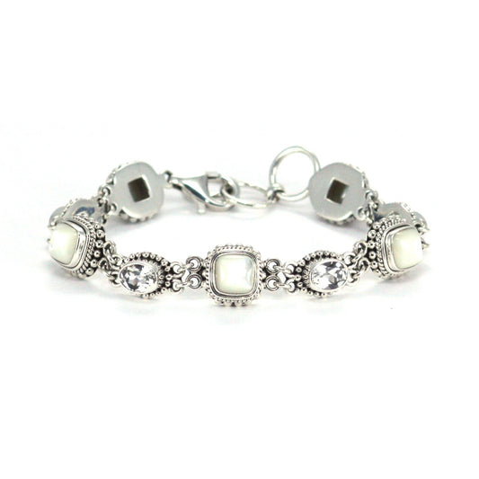 B032AS LIMITED .925 Sterling Silver Bracelet with Crystal Quartz and Mother of Pearl