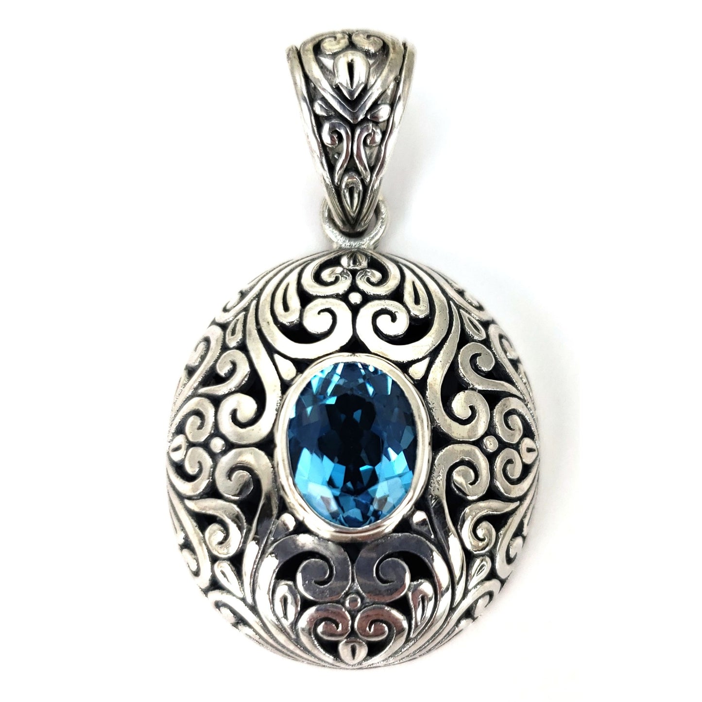 Sterling silver and blue topaz pendant.