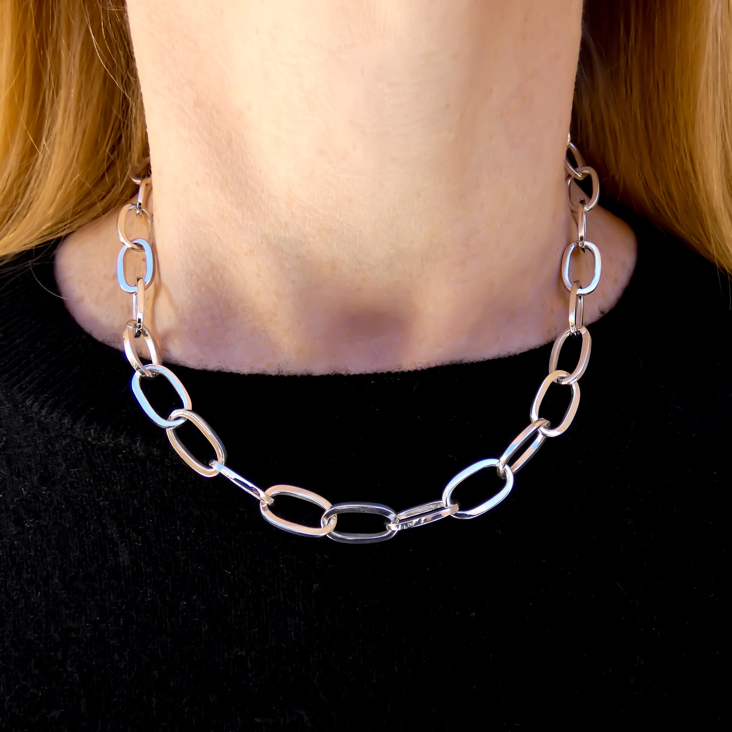 Sterling silver link necklace.