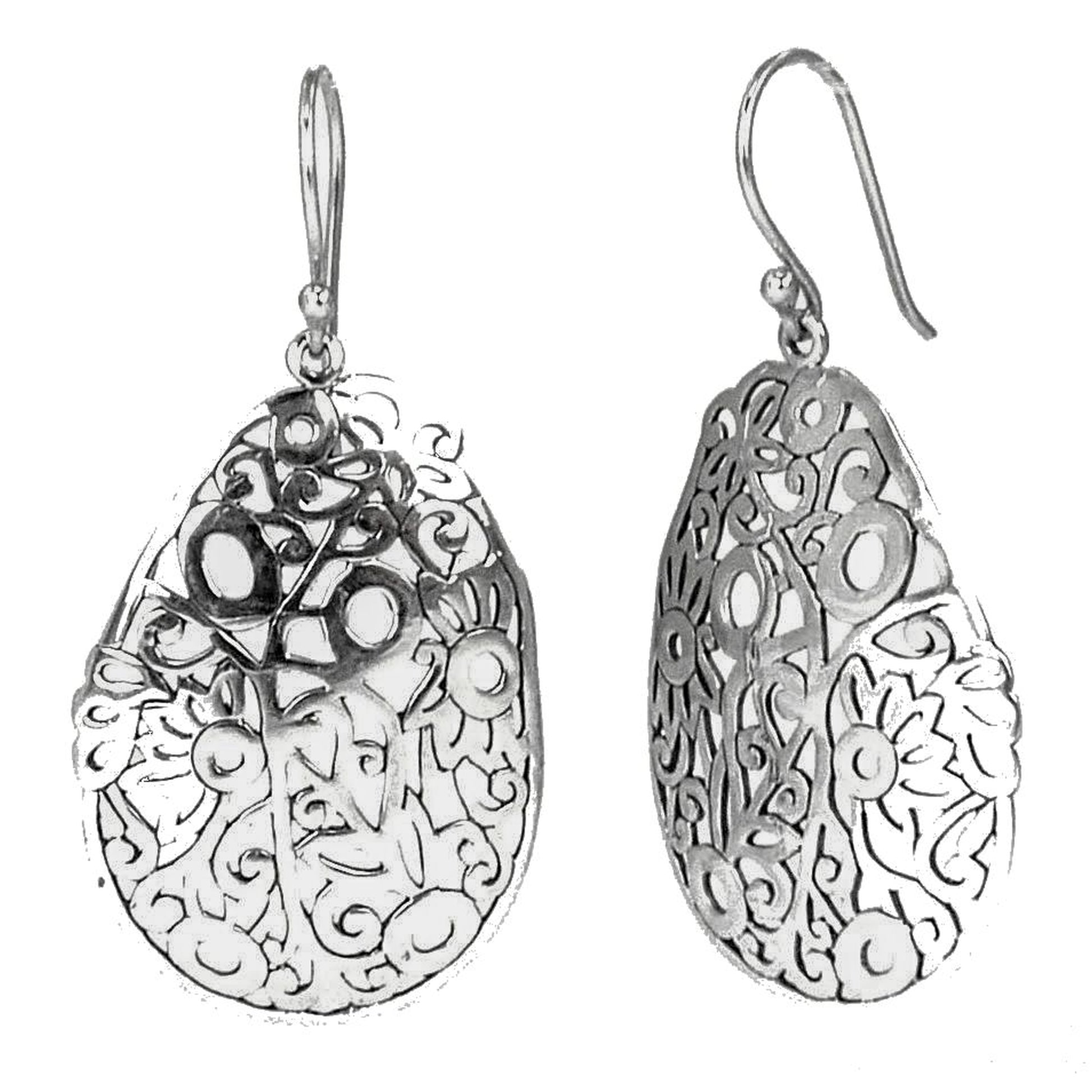 Sterling silver floral dangle earrings.