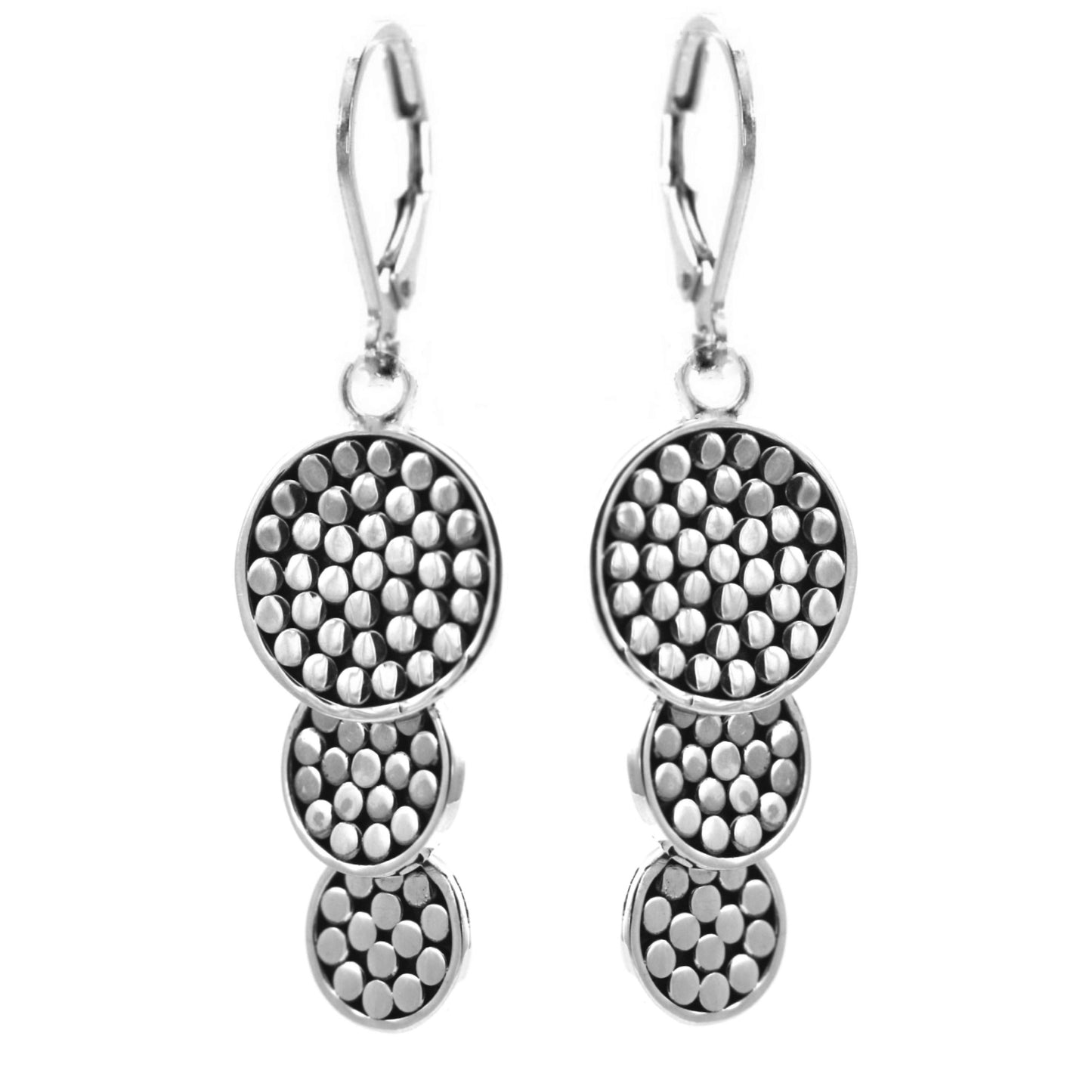 Sterling silver dangle disc earrings.