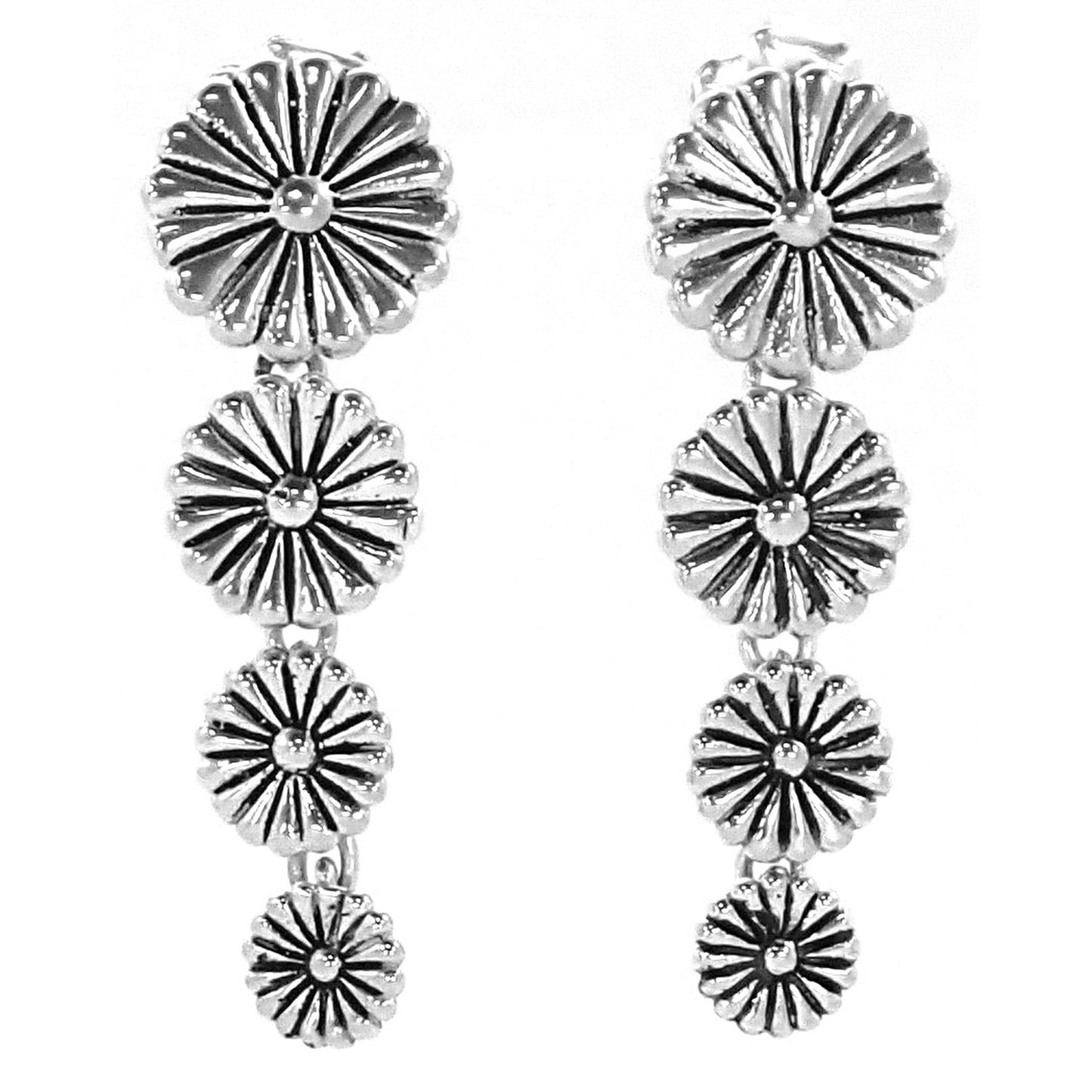 Sterling silver four flower dangle earring.