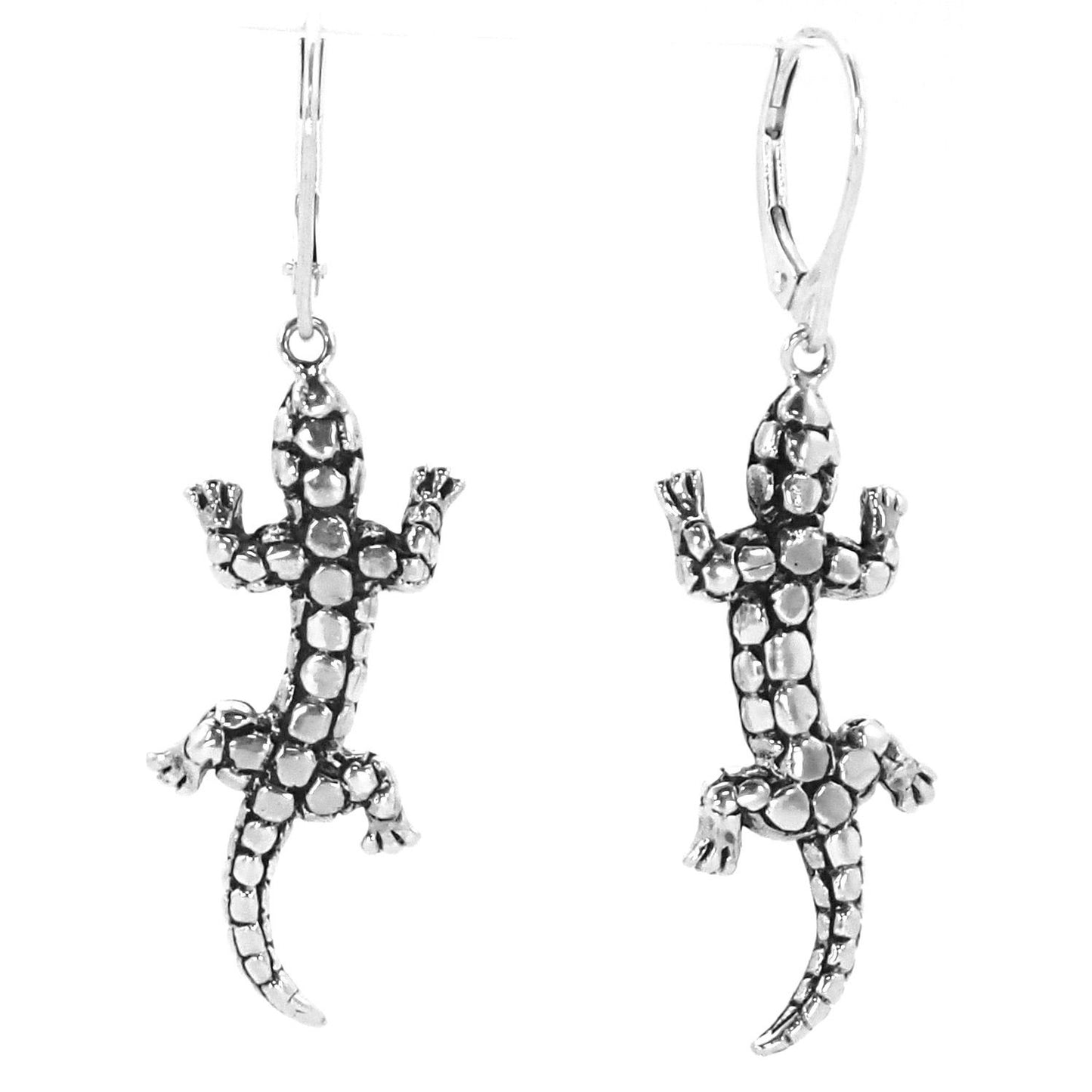 Sterling silver gecko earrings.