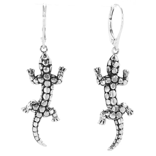 Sterling silver gecko earrings.