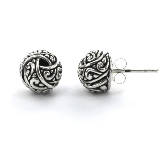 Sterling silver knot post earrings.