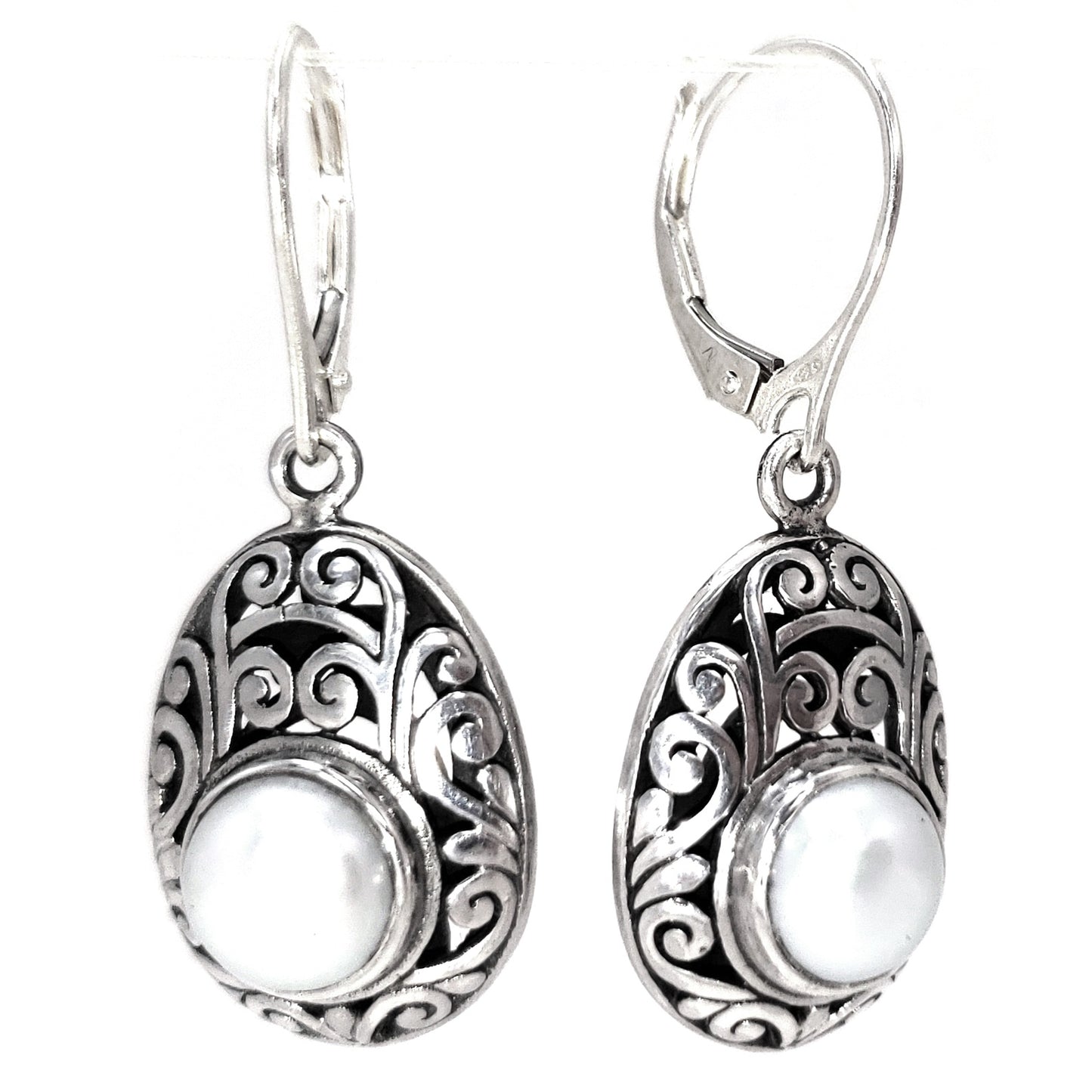 Sterling silver and pearl earrings.