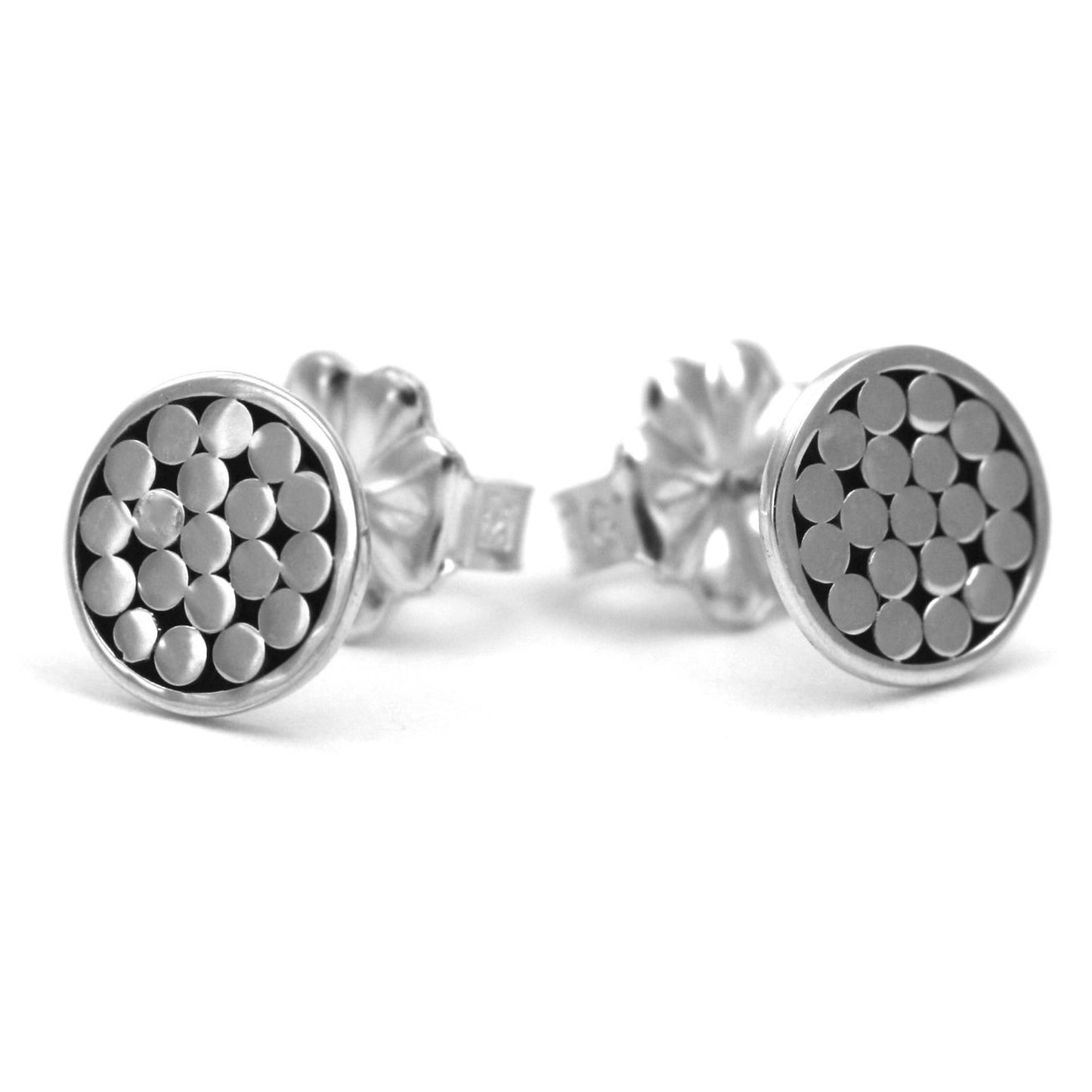 Sterling silver post disc earrings.