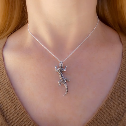 Sterling silver gecko necklace.