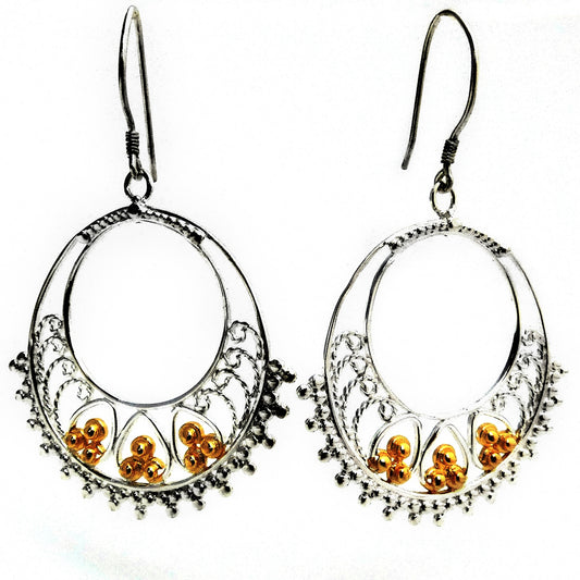 E112G Sterling Silver and 18k Gold Vermeil Ornate Earrings