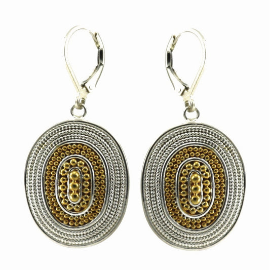 E176G RAYA Hand Beaded Oval Earrings with Rope Trim and 18k Gold Vermeil