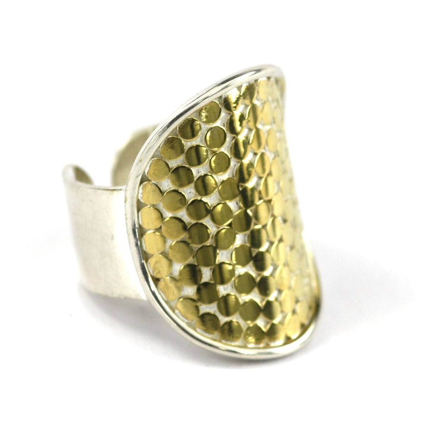 Sterling silver ring with handmade design motif.