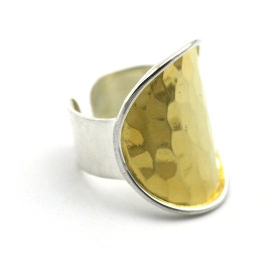 R124G DASA Adjustable Ring With Hand Hammered Center And 18K Gold Vermeil