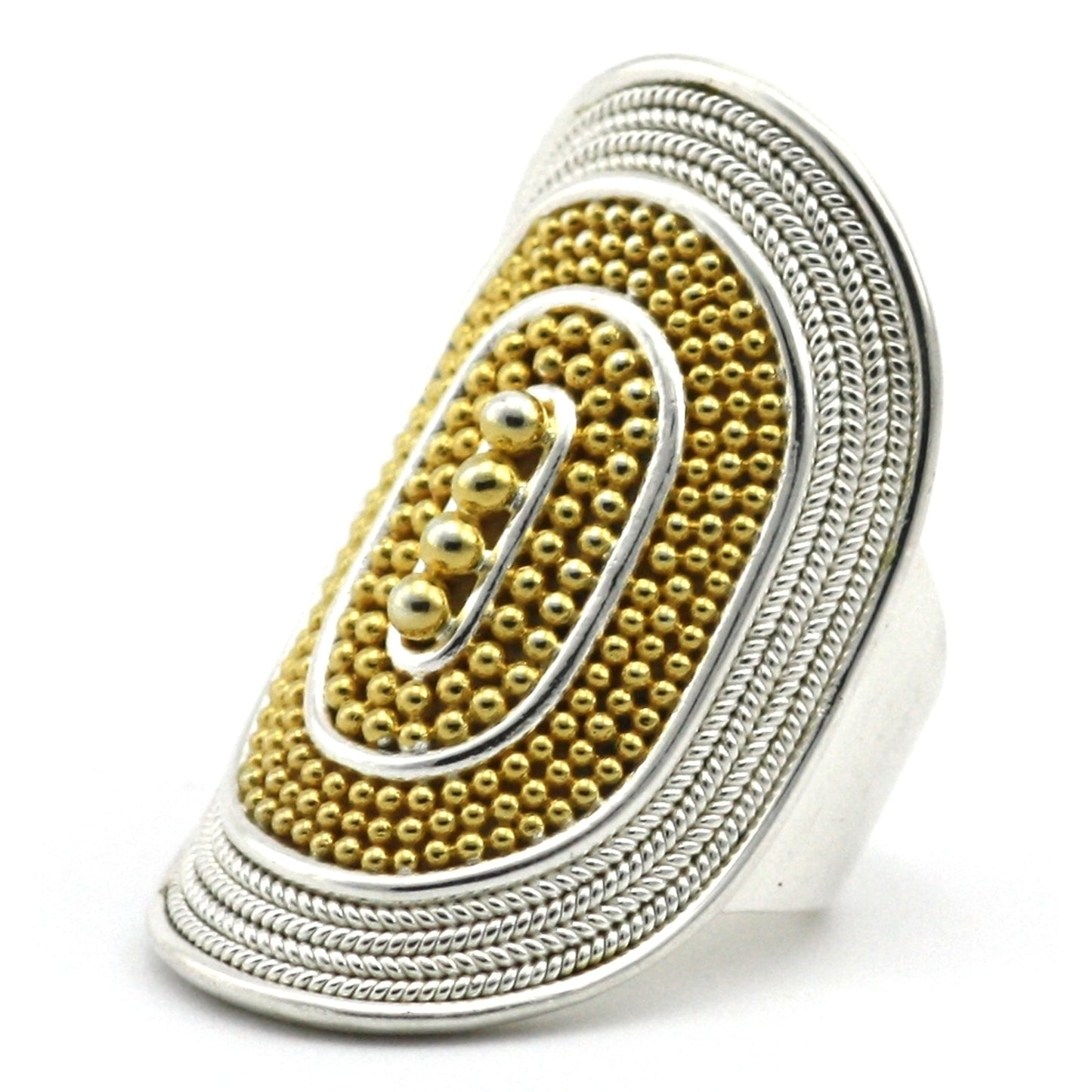 Sterling silver and gold beaded ring.