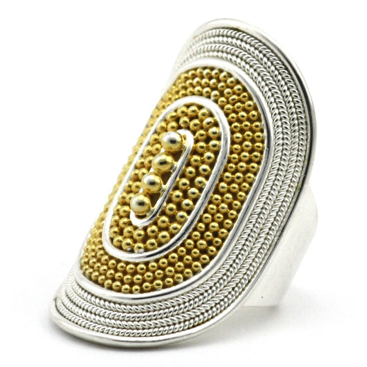 Sterling silver and gold beaded ring.