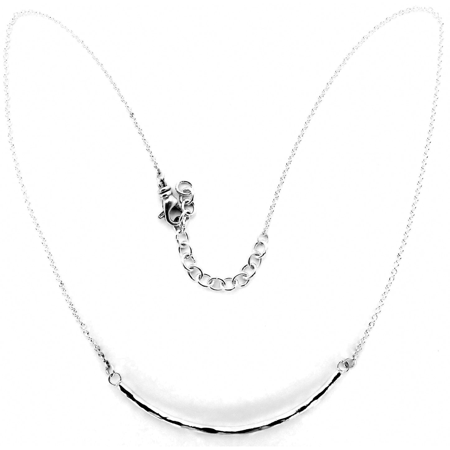 Sterling silver curved bar necklace.