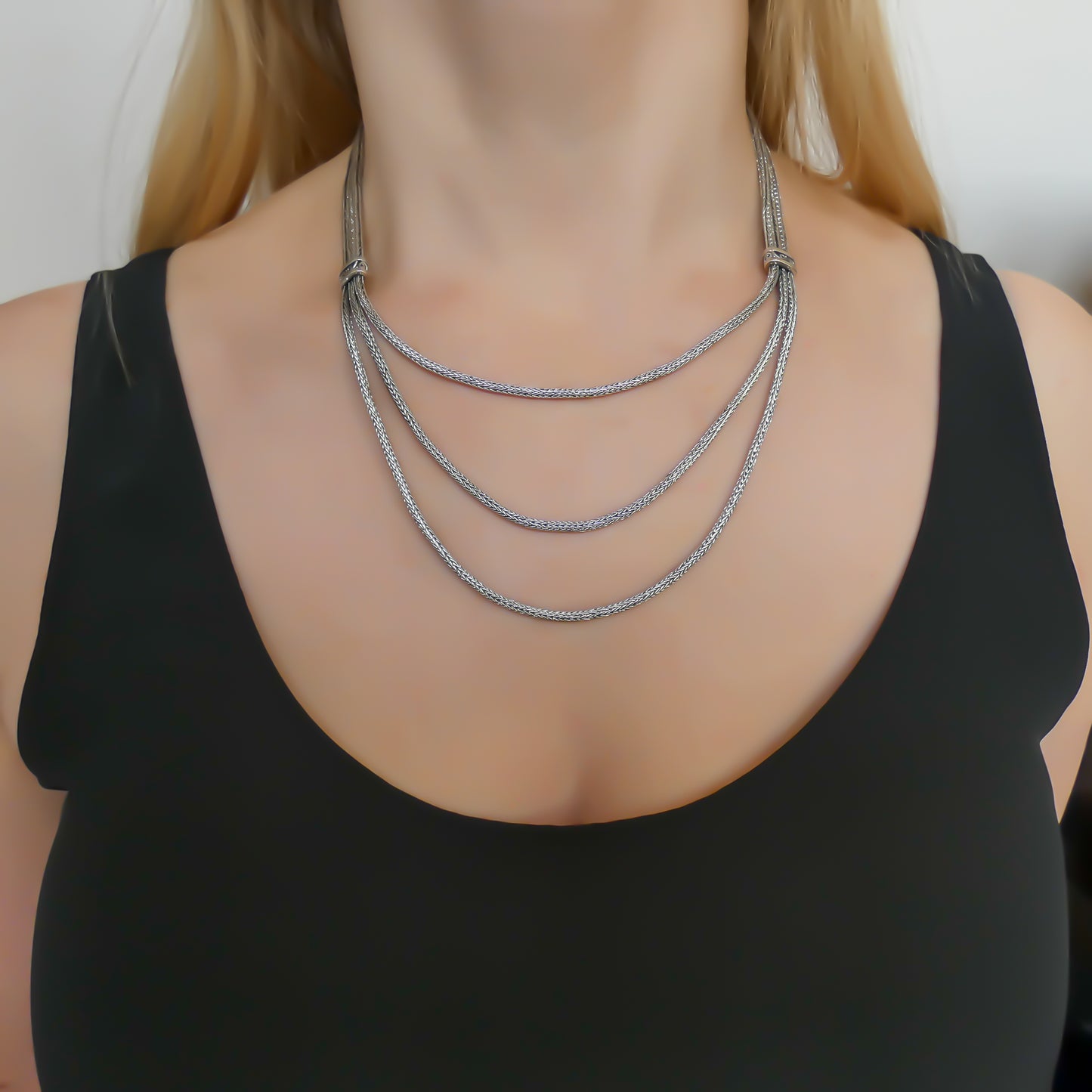 N700 .925 Sterling Silver Three Chain Necklace