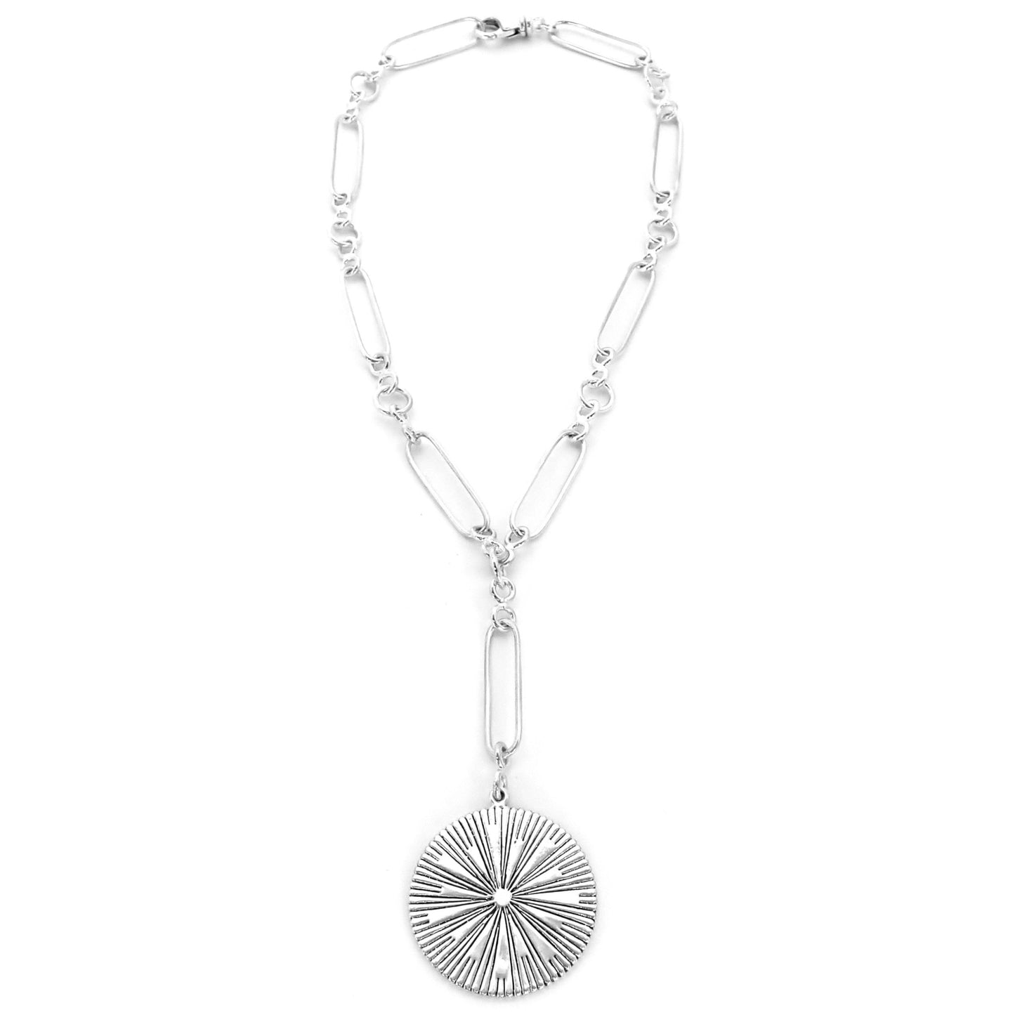 Sterling silver sun motif necklace.