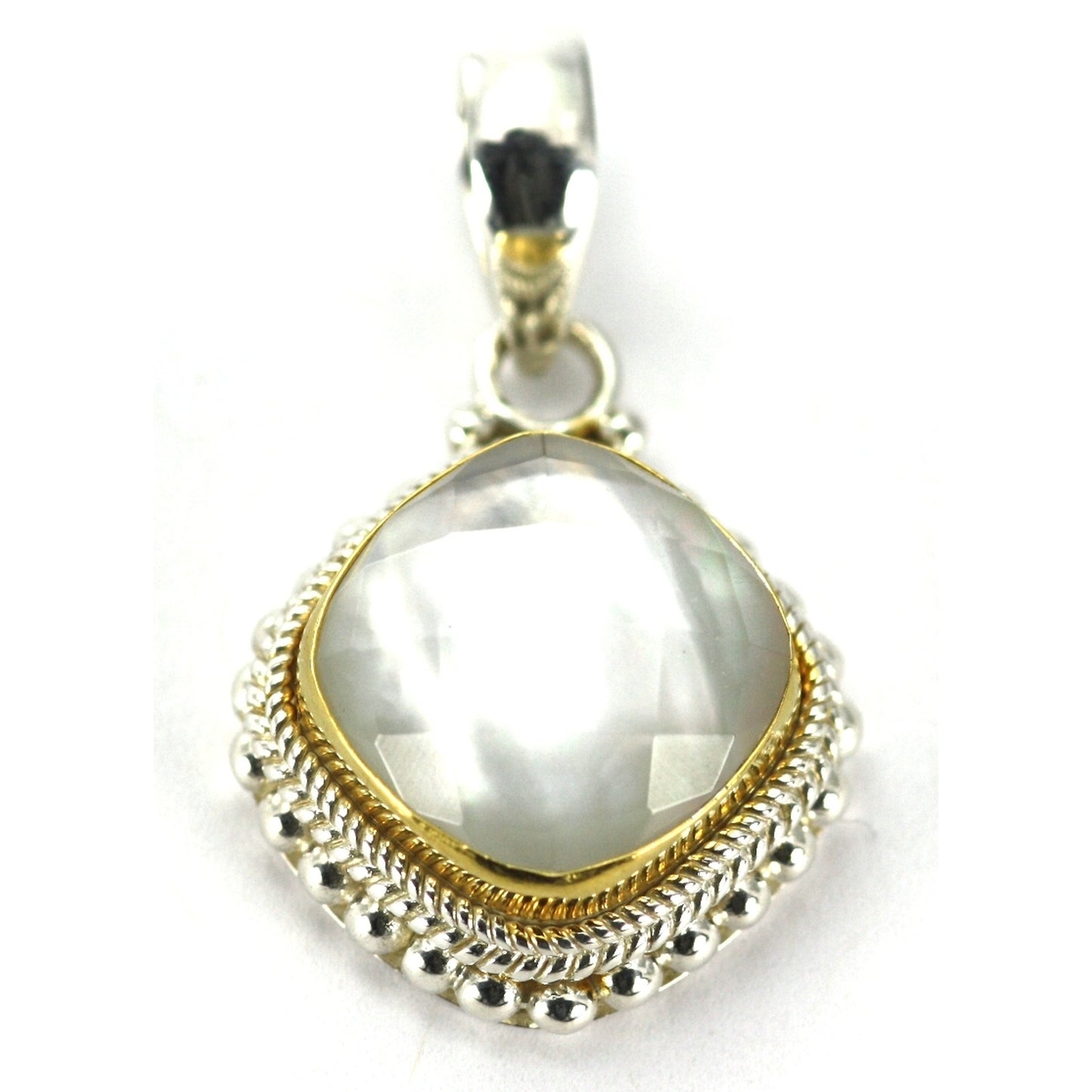 P009MPFG PADMA .925 Sterling Silver and 18k Pendant with Mother of Pearl Doublet Gemstone