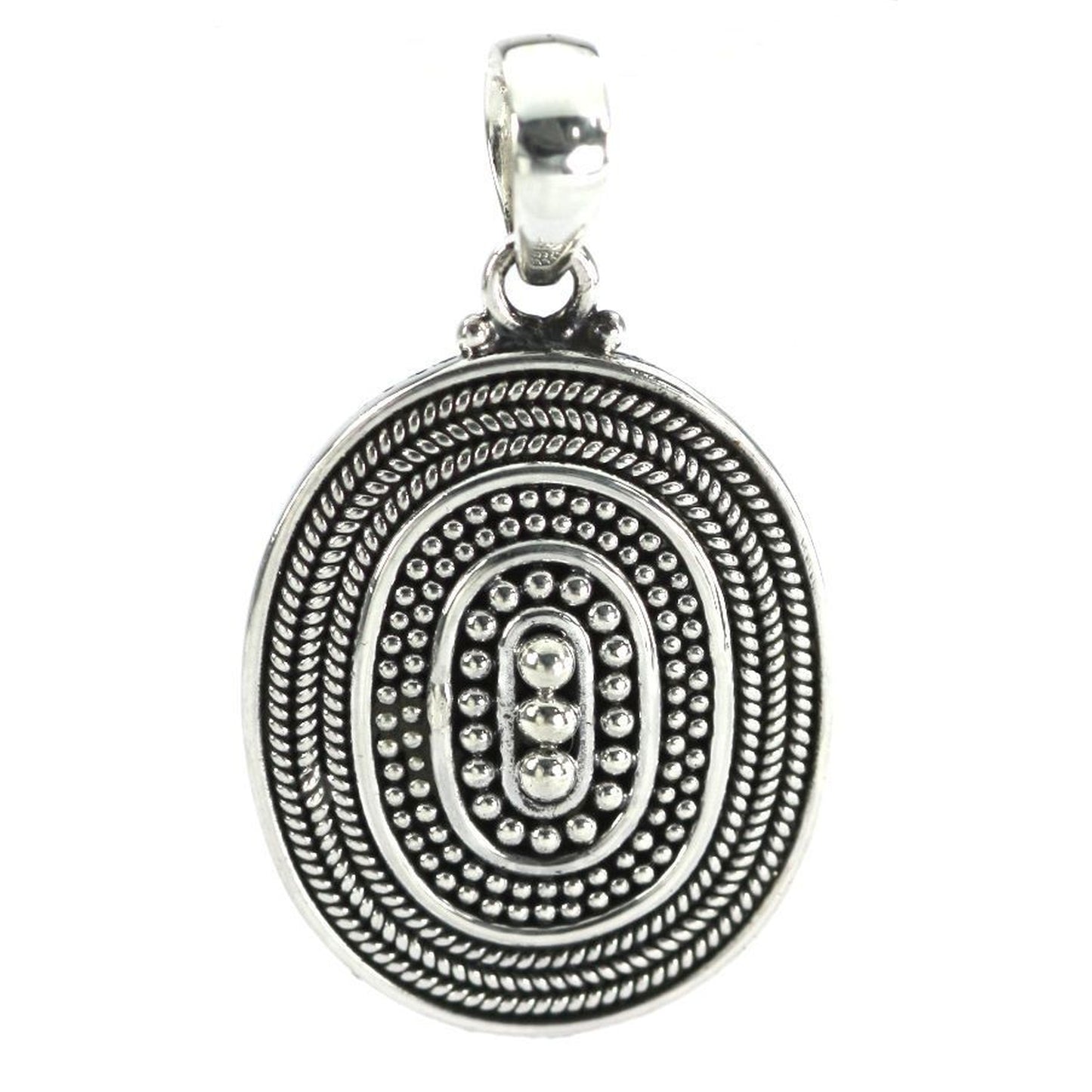 P123 RAYA .925 Sterling Silver Oval Beaded Handmade Bali Pendant