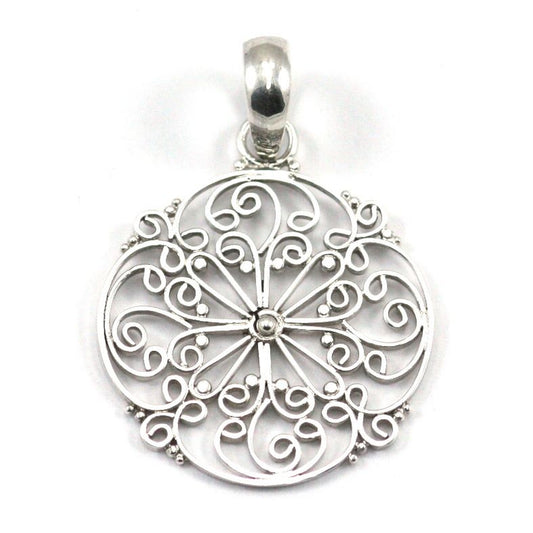P677 LIMITED FILI .925 Sterling Silver Bali Round Hand Filigreed Pendant