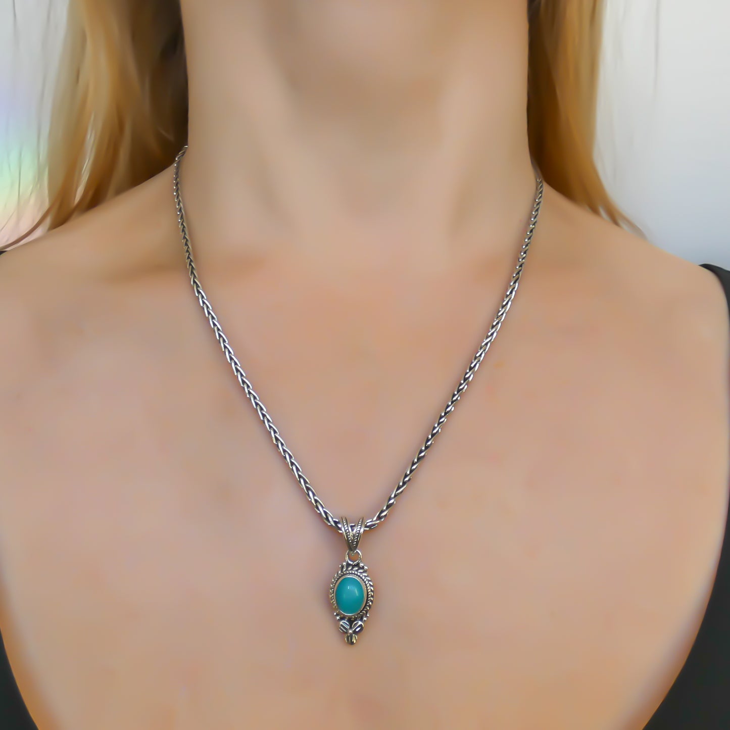 Sterling silver and amazonite pendant.