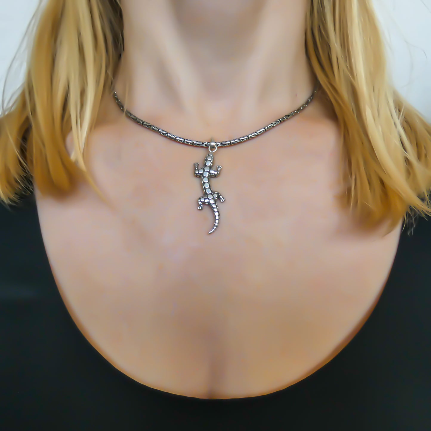 Sterling silver gecko pendant.