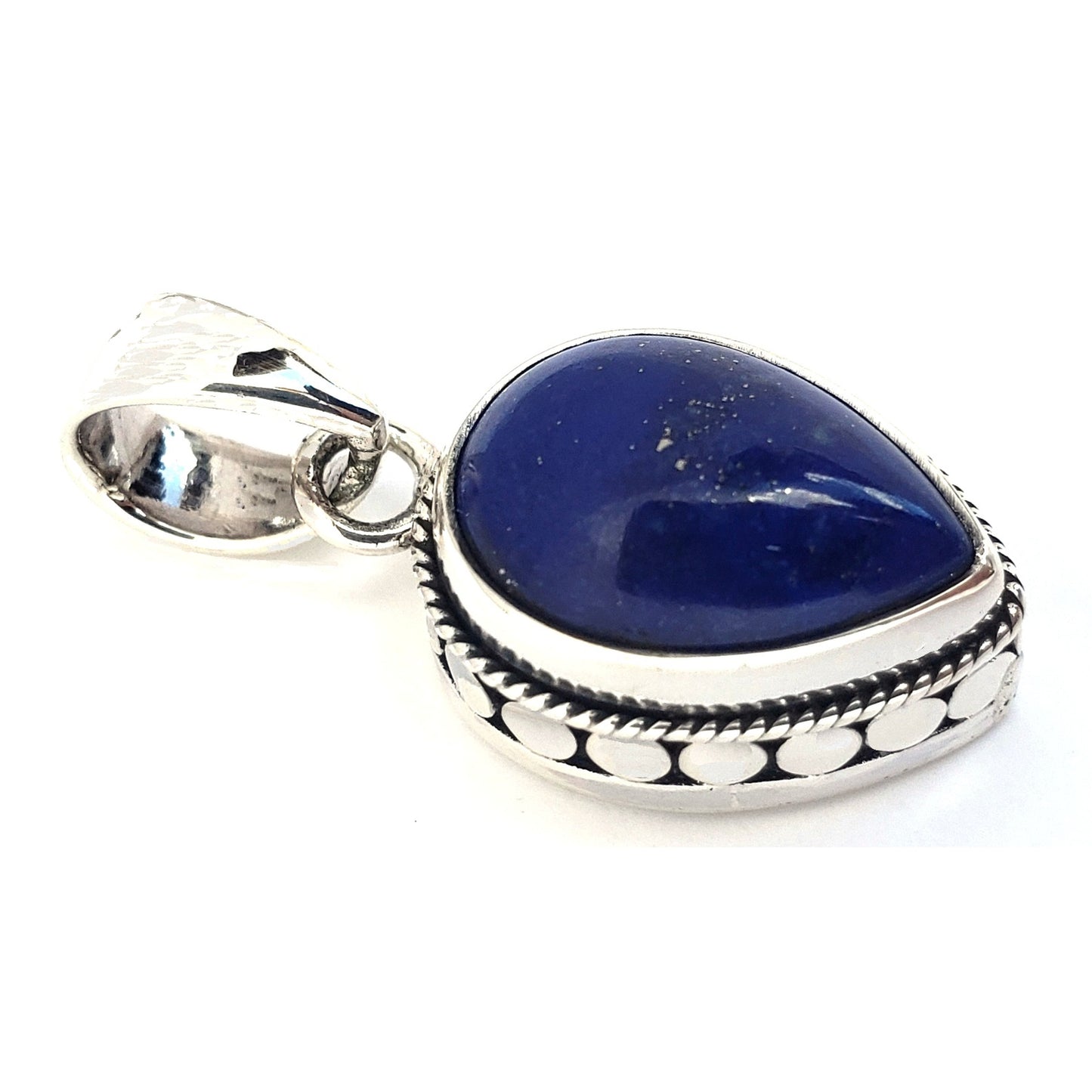 Sterling silver and lapis pendant.