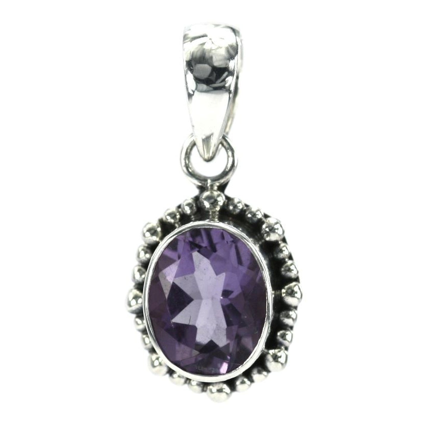 Sterling silver and oval amethyst pendant.