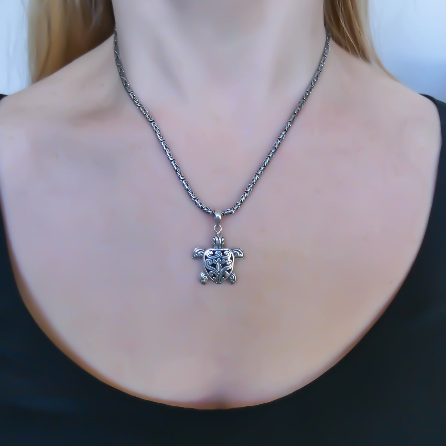 Sterling silver turtle pendant.