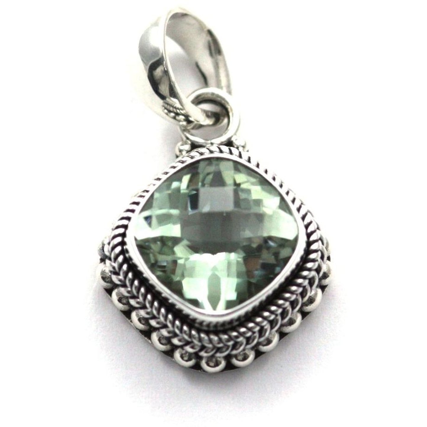 Sterling silver and green amethyst pendant.