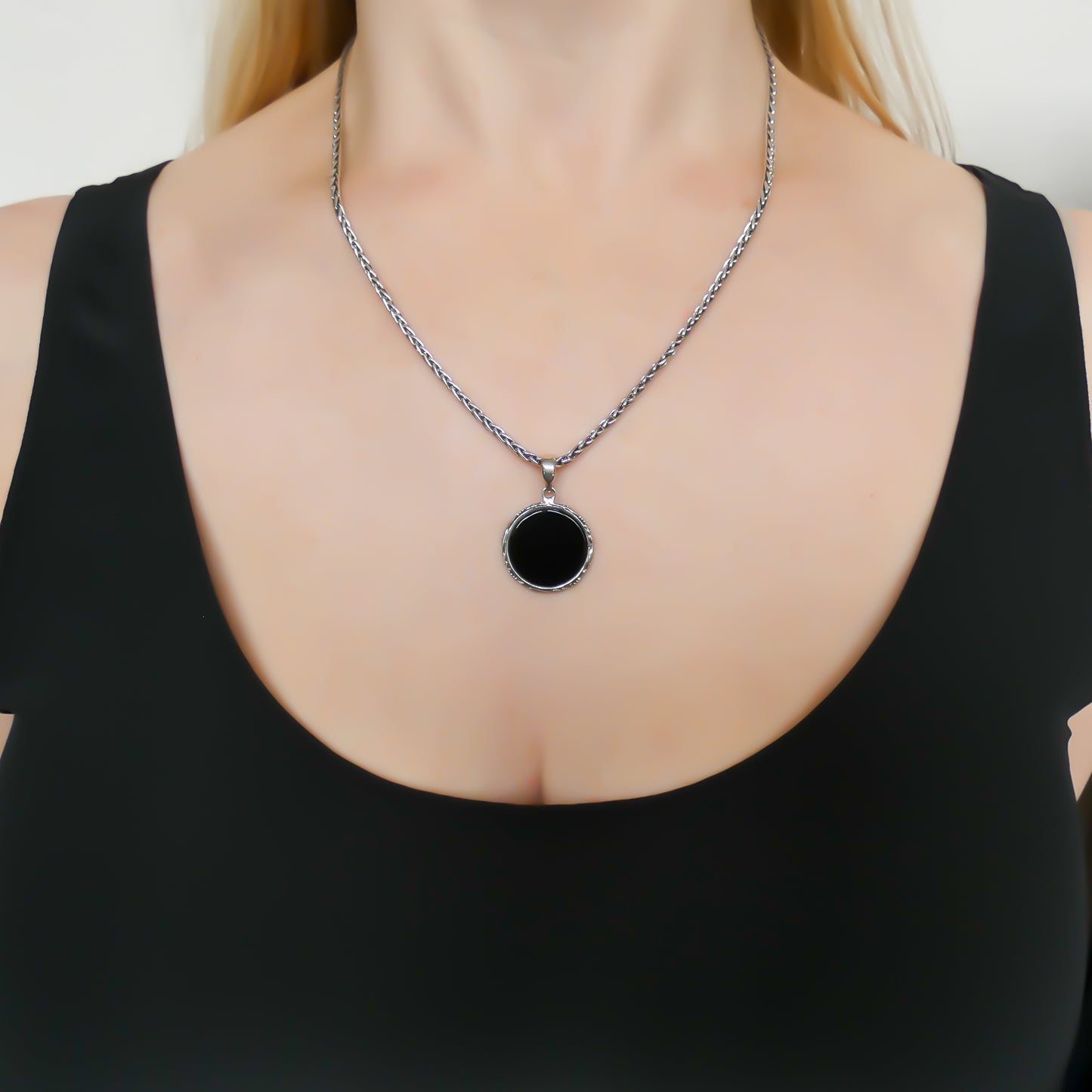 Sterling silver black onyx pedant.