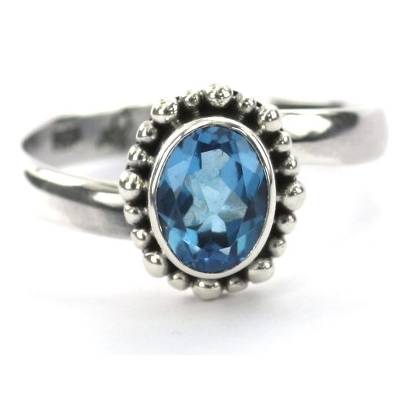 Sterling silver and blue topaz ring.