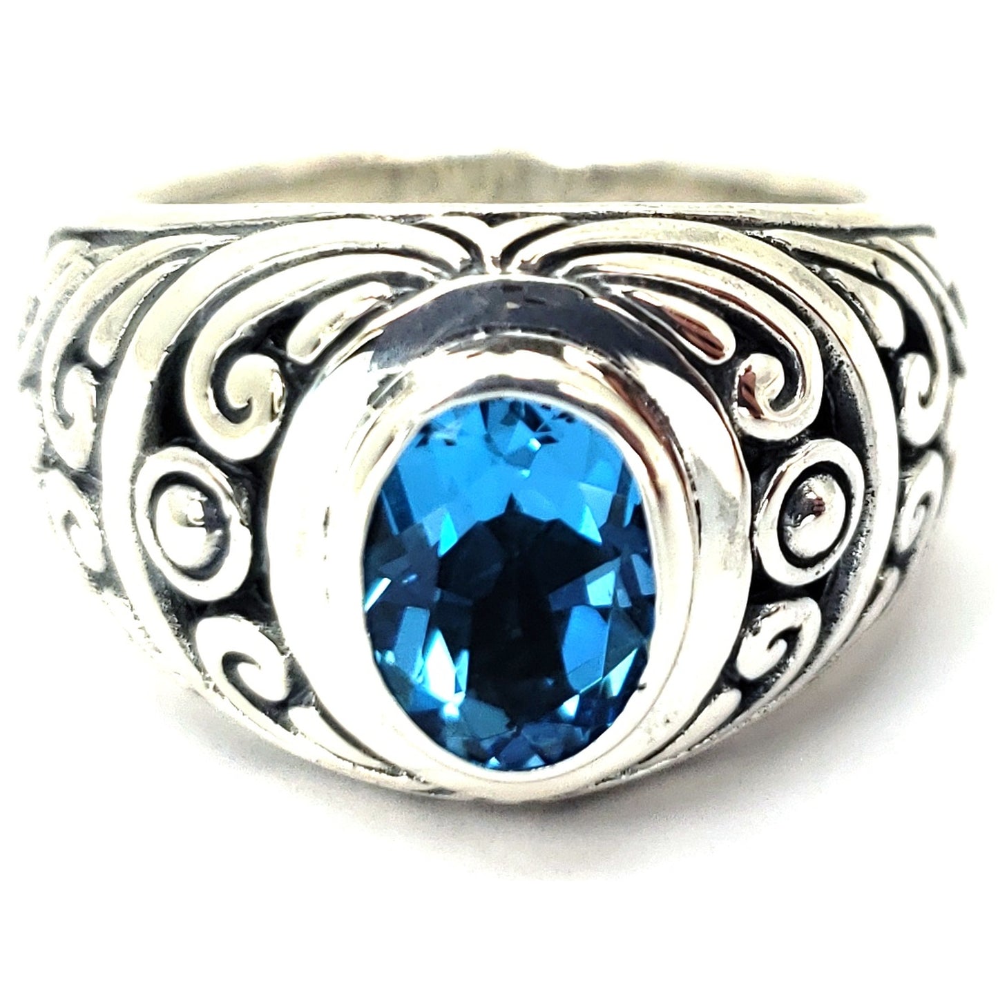 Sterling silver and blue topaz ring.