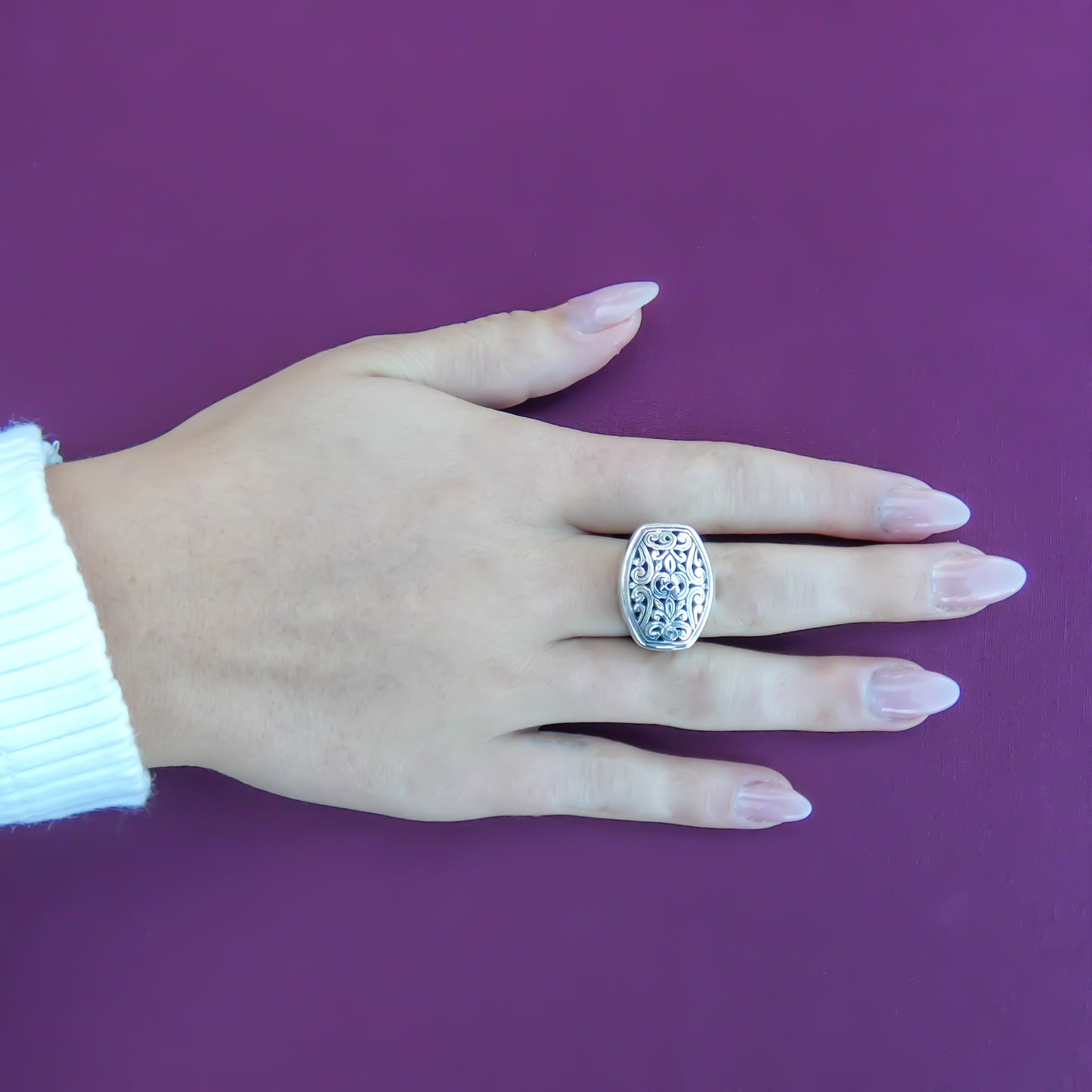 Sterling silver filigree ring.