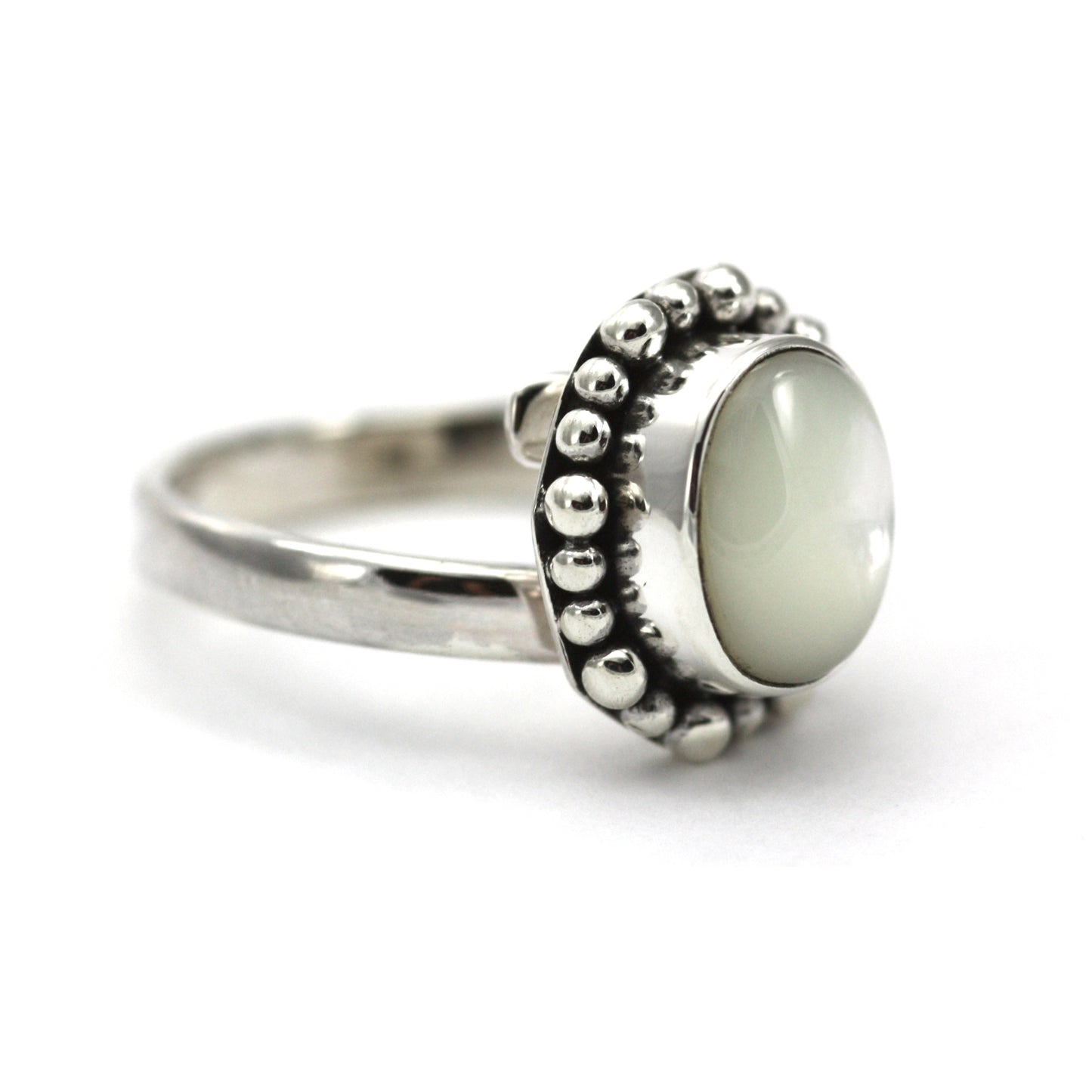 Sterling silver and mother of pearl ring.