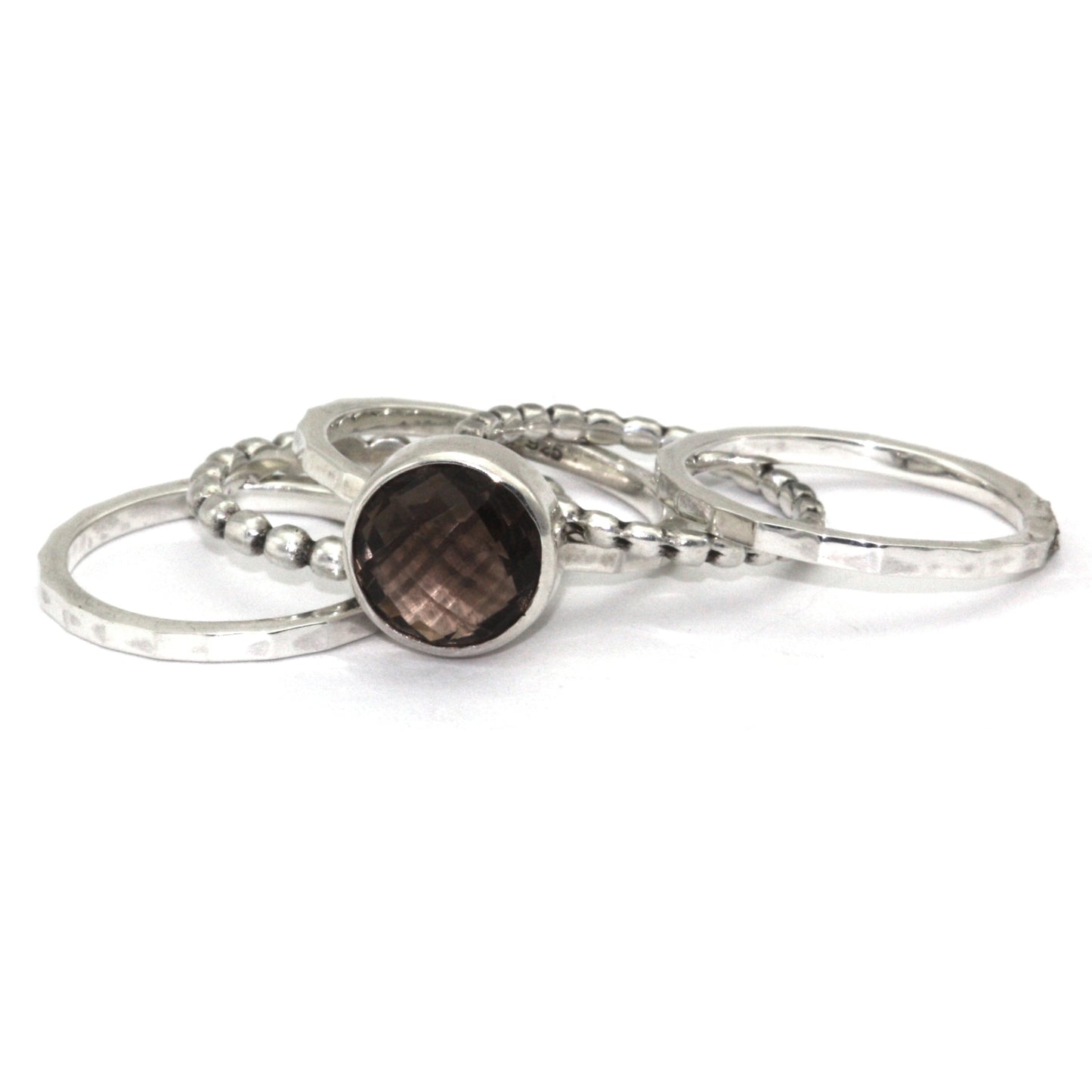Sterling silver and smoky topaz ring set.