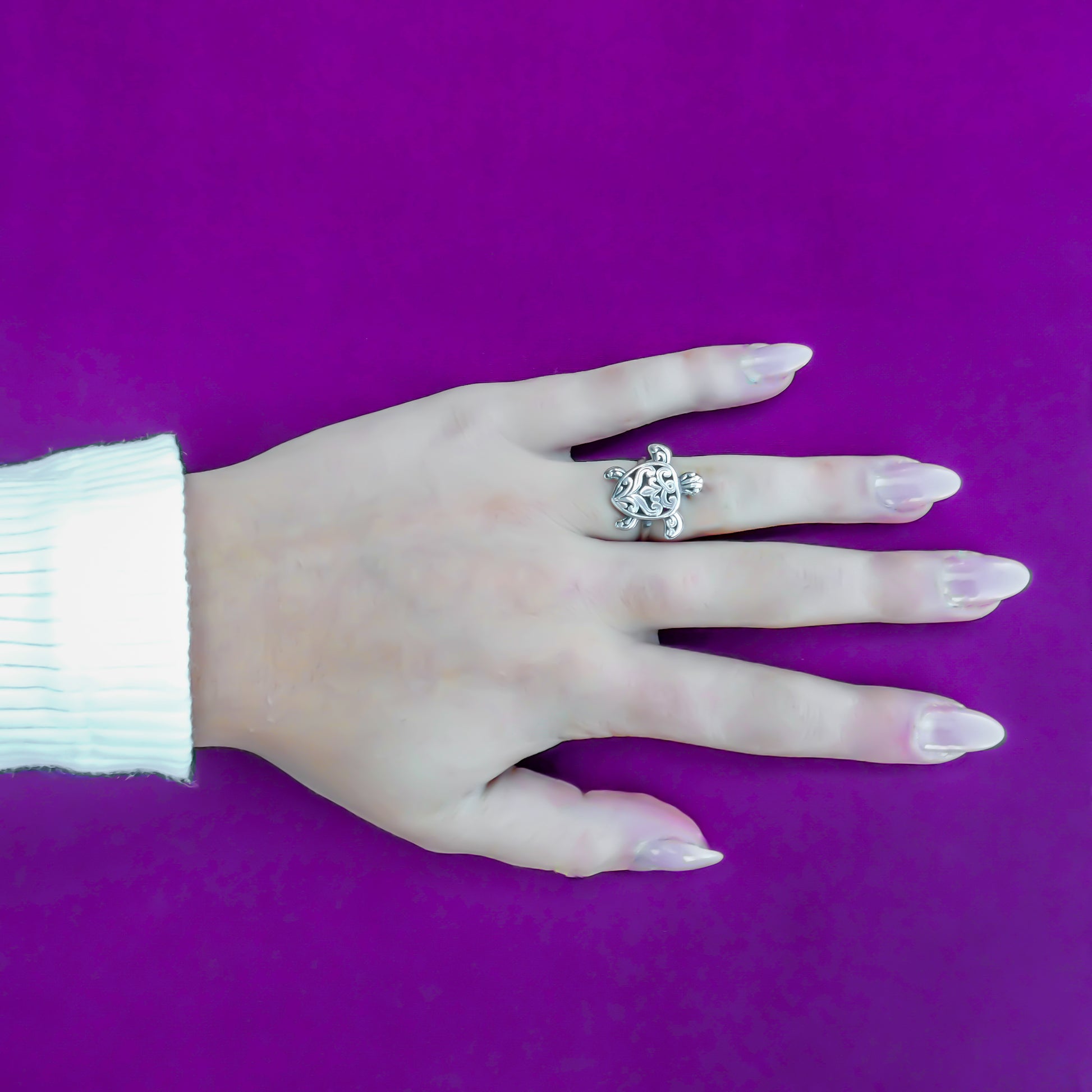 Sterling silver turtle adjustable ring.