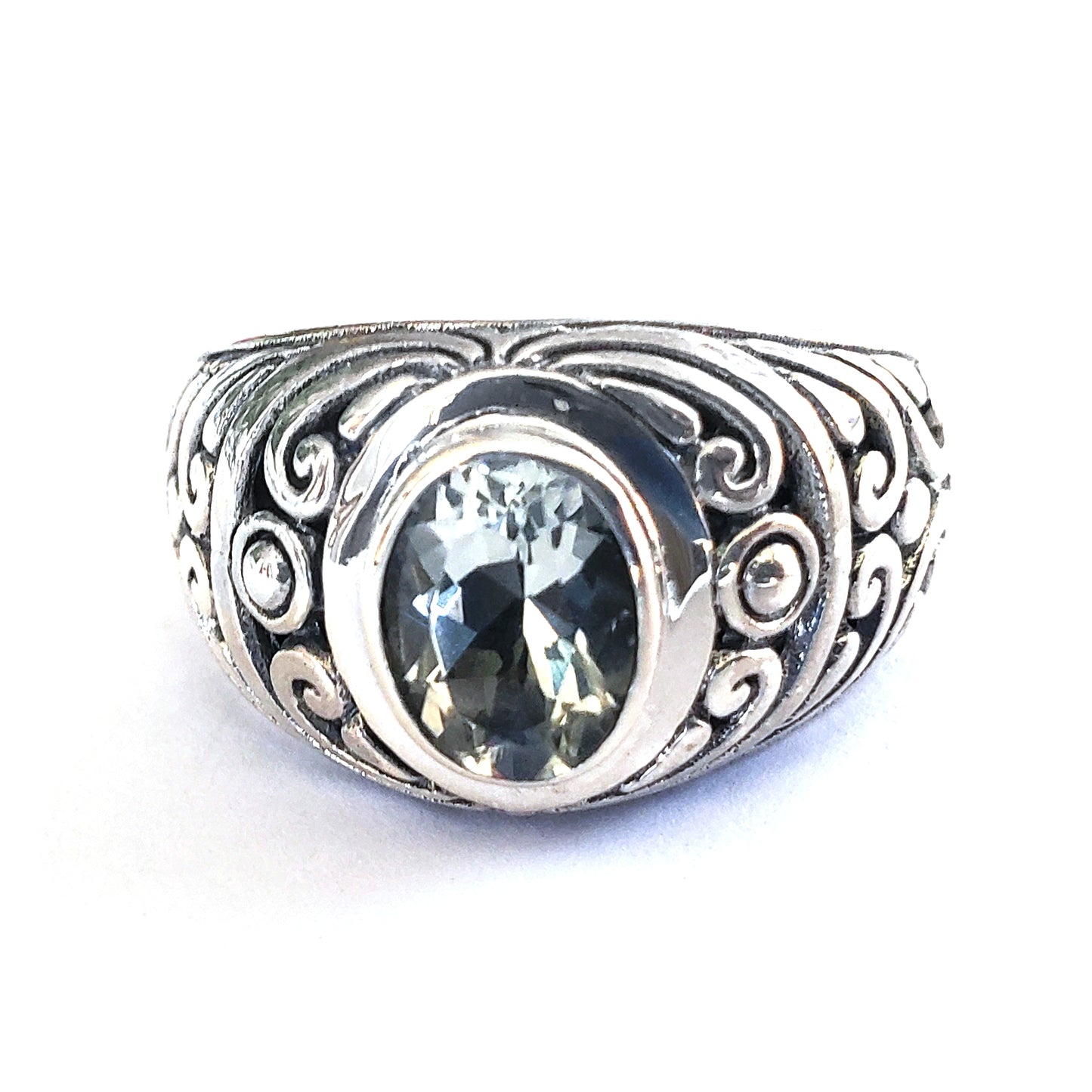 Sterling silver and green amethyst ring.