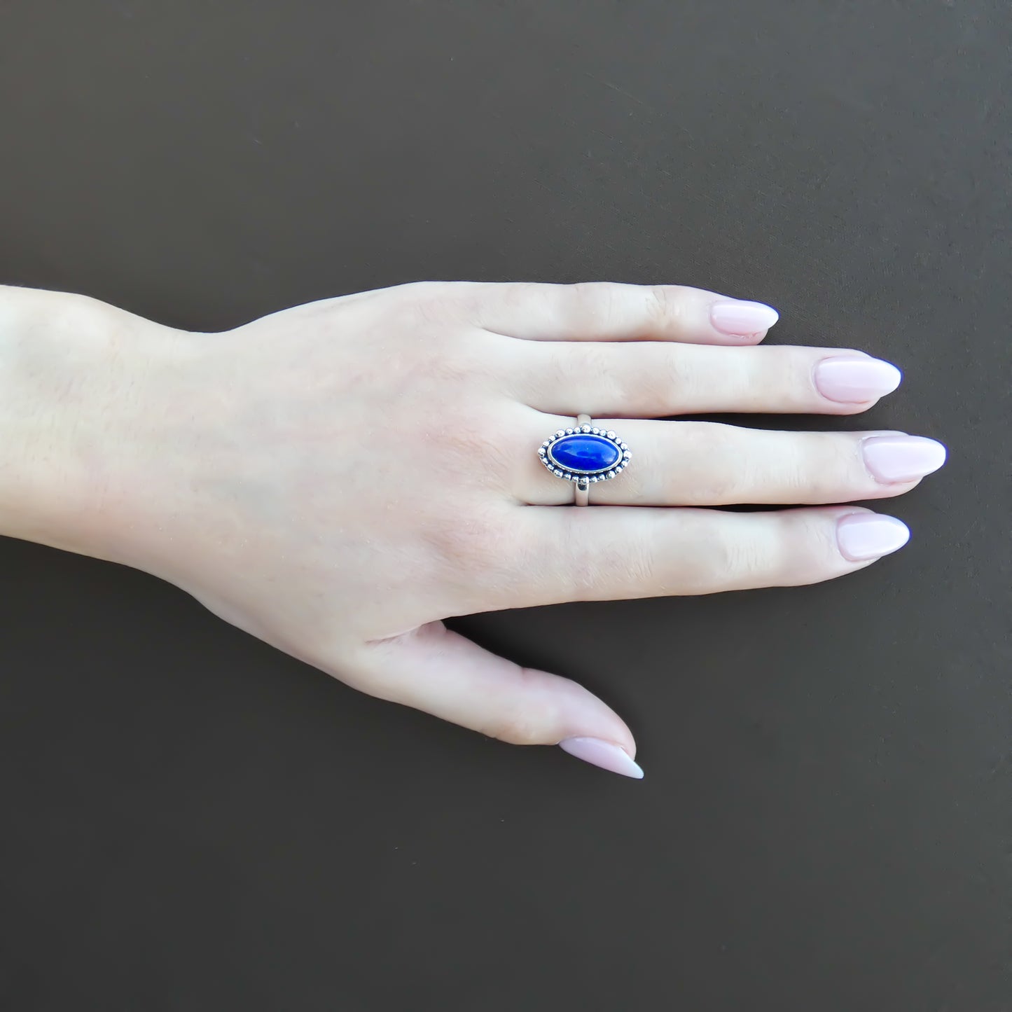 Sterling silver and lapiz lazuli ring.