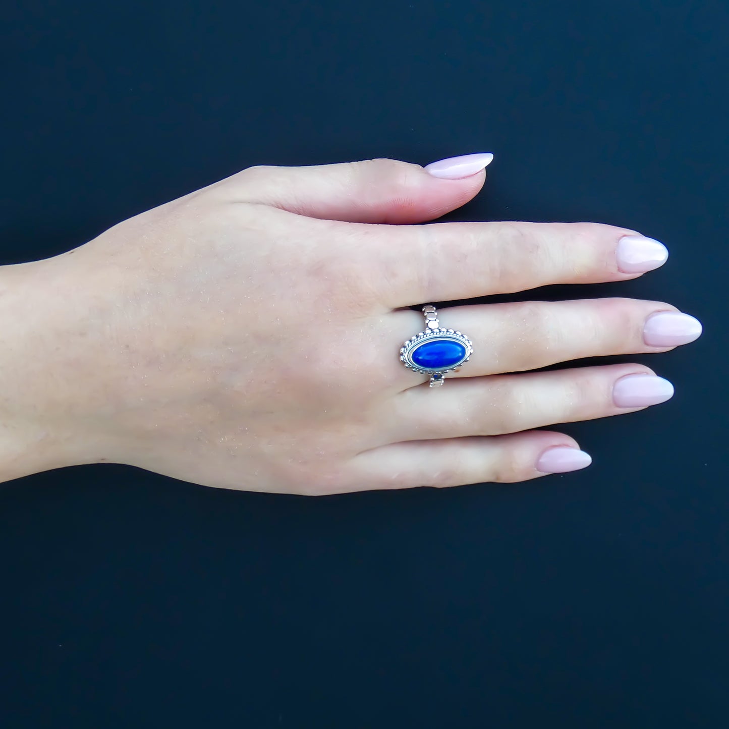 Sterling silver and lapis ring.