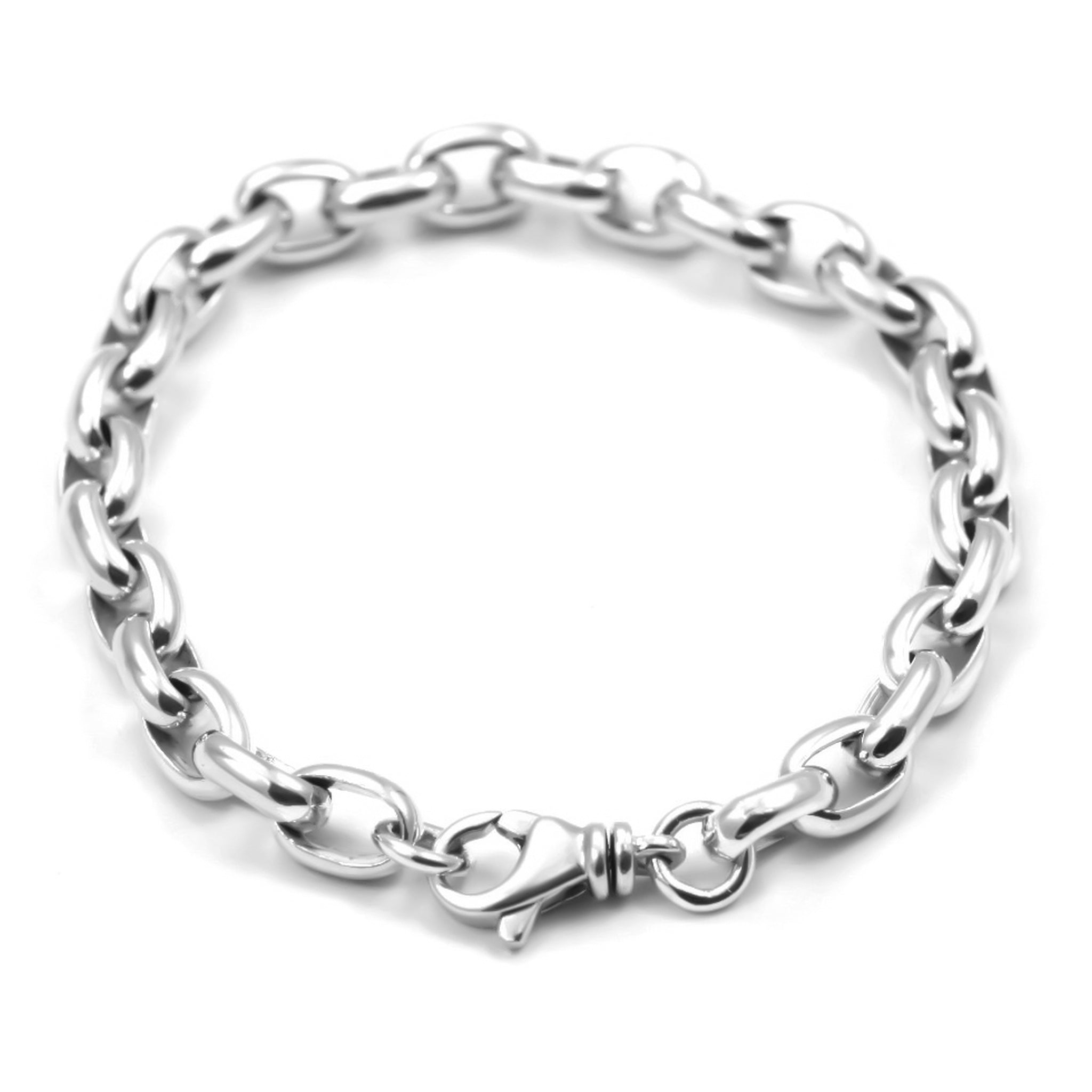 Men's 12mm Stainless Steel Bracelet - Open Oval & Anchor Chain Link Design With Lobster Clasp, 8.5 Inch