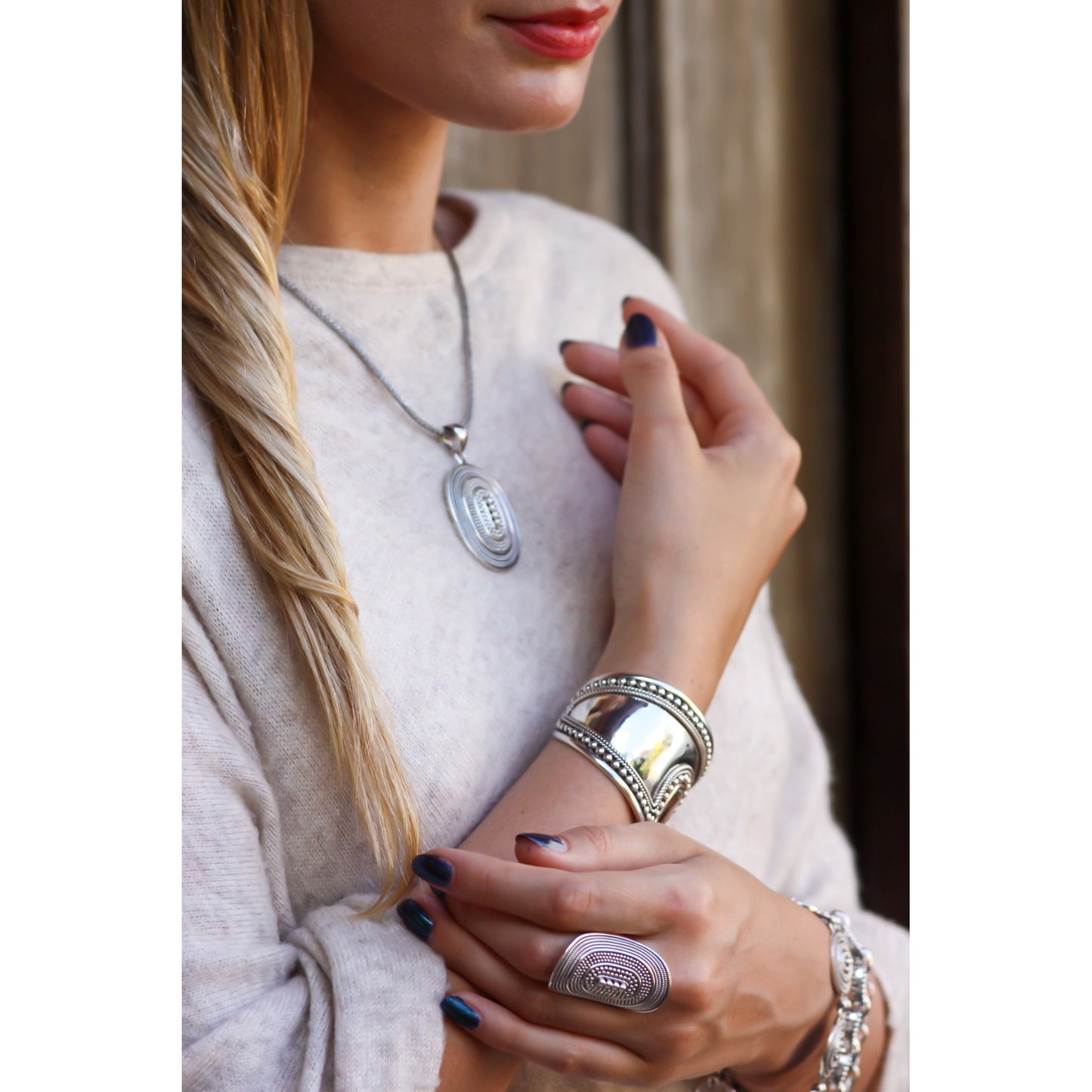 Sterling silver beaded ring.