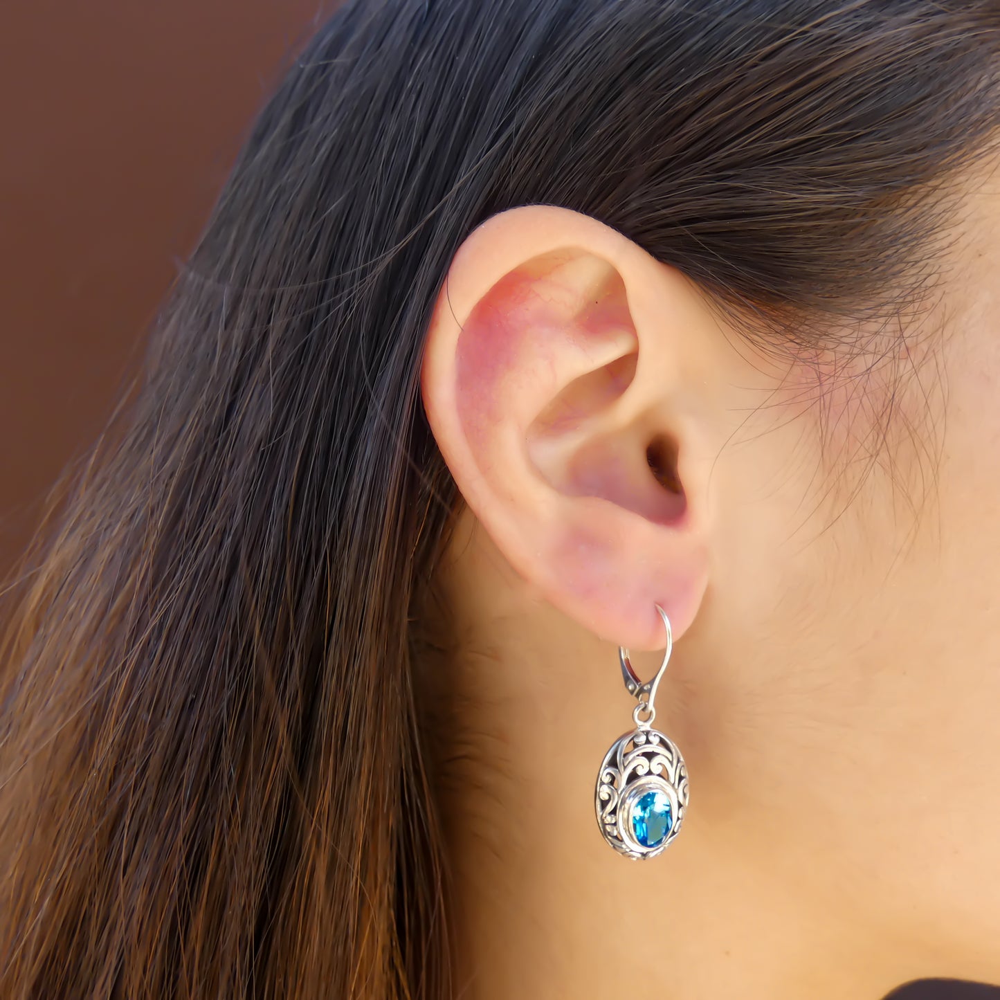 Sterling silver and blue topaz earrings.