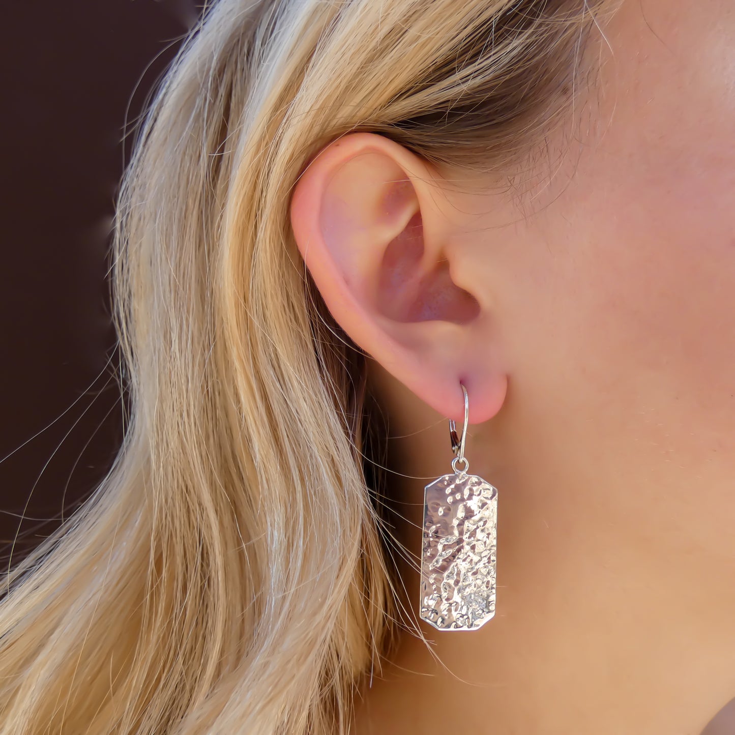 Sterling silver hammered earrings.