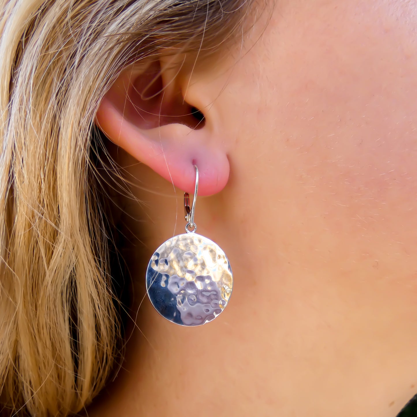 Sterling silver hammered earrings.