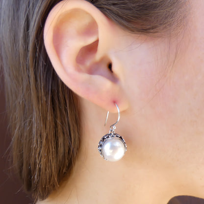E793PL PADMA .925 Sterling Silver Earrings with 11mm Pearls and Filigree Adornment