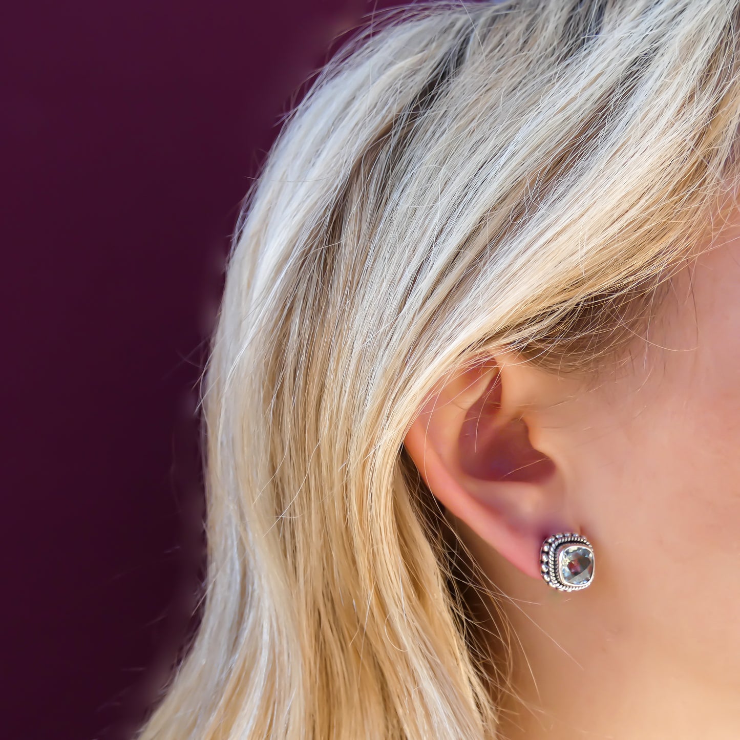 Sterling silver with green amethyst earrings.